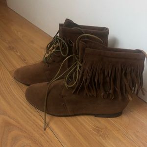 Faux Suede Fringe Boots